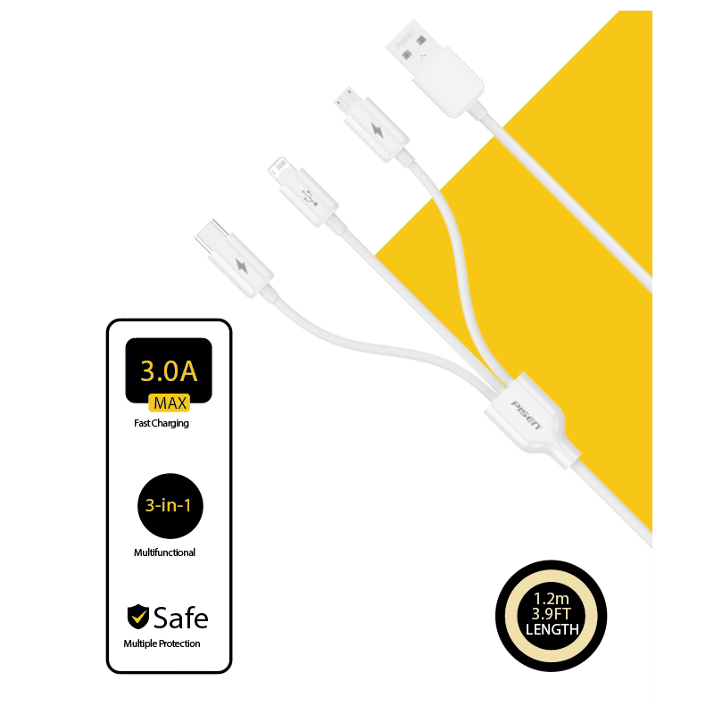 Cáp Sạc PISEN - Mr White 3-in-1 (Lightning/ Type-C/ Micro ) - AP07-1200 (GLB)
