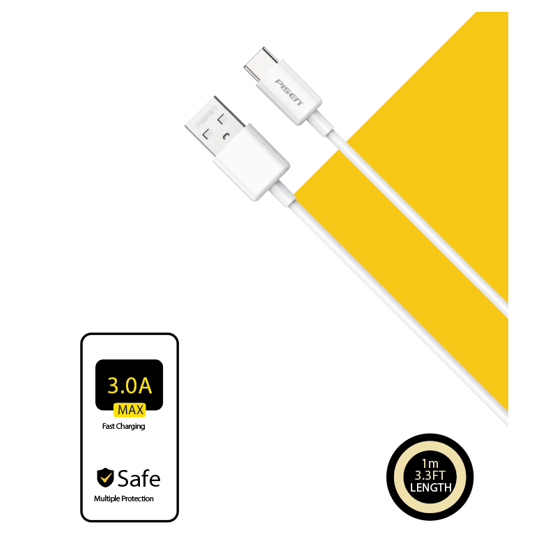 Cáp Sạc PISEN-Mr White Type-C USB-A 3A - TC25-1000 (GLB)
