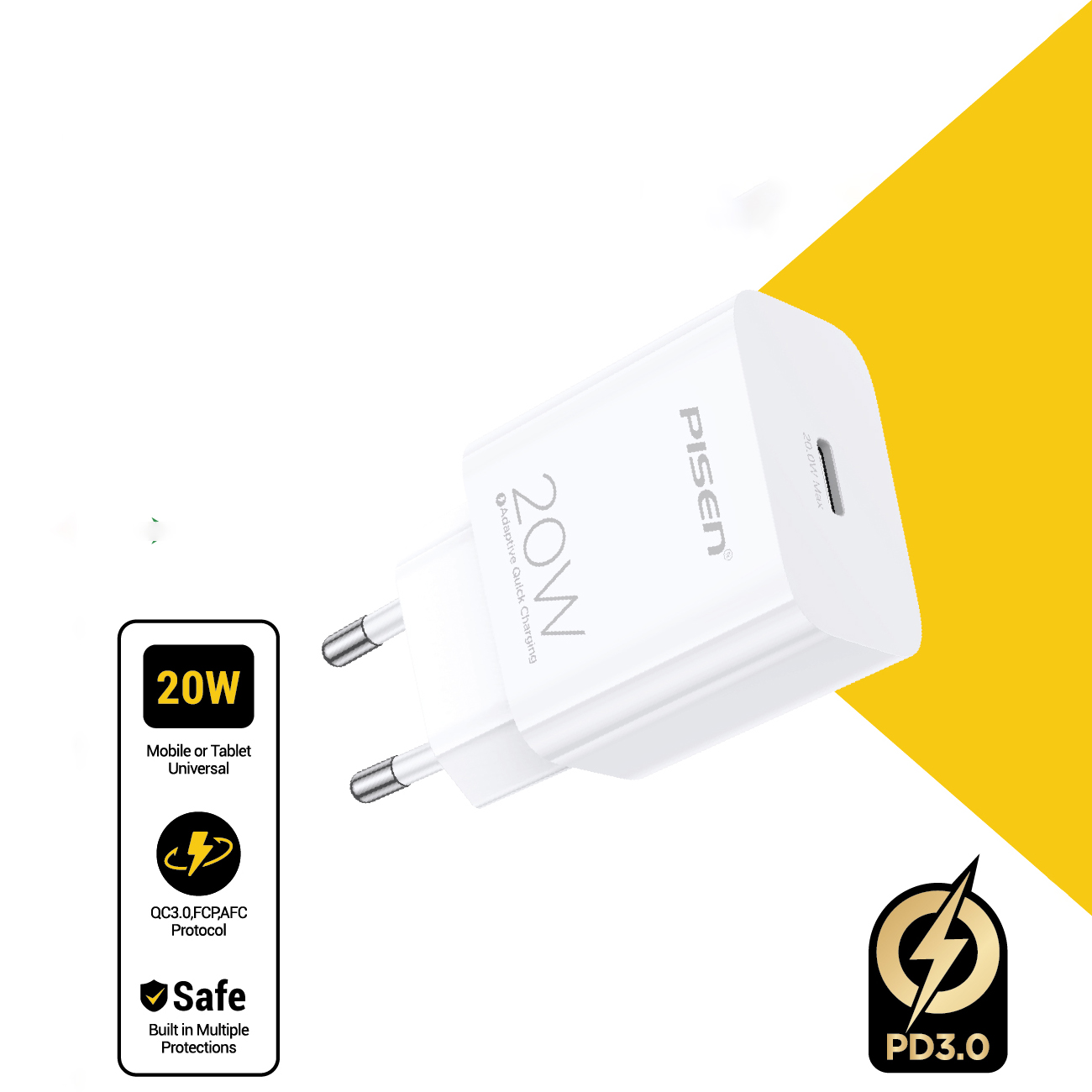 Củ Sạc nhanh PISEN QUICK - Mr White USB-C 20W EU - A829-120167C-EU1