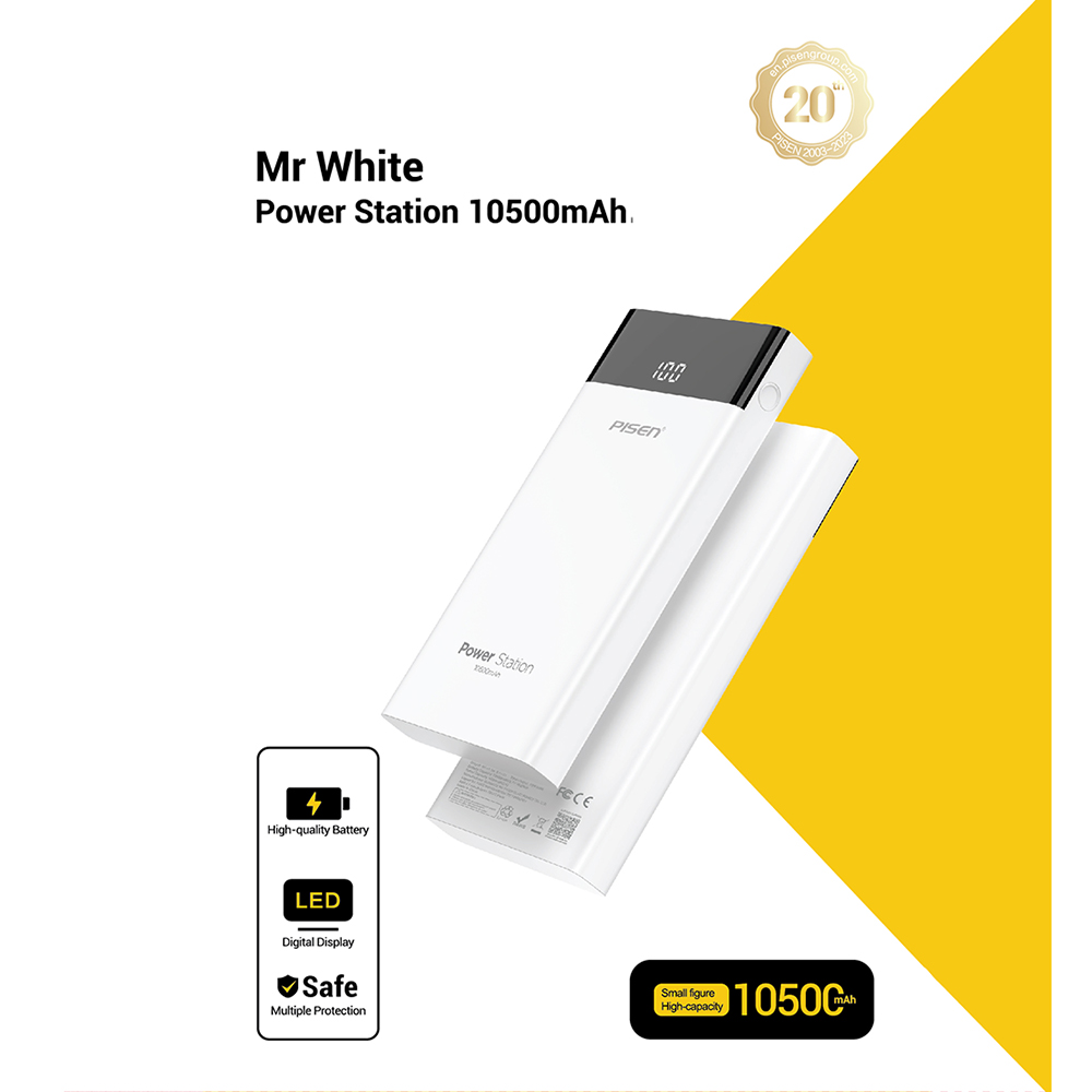 Pin dự phòng Pisen - Mr White Power Station 10500mAh 10W - TS-D322A(GLB)